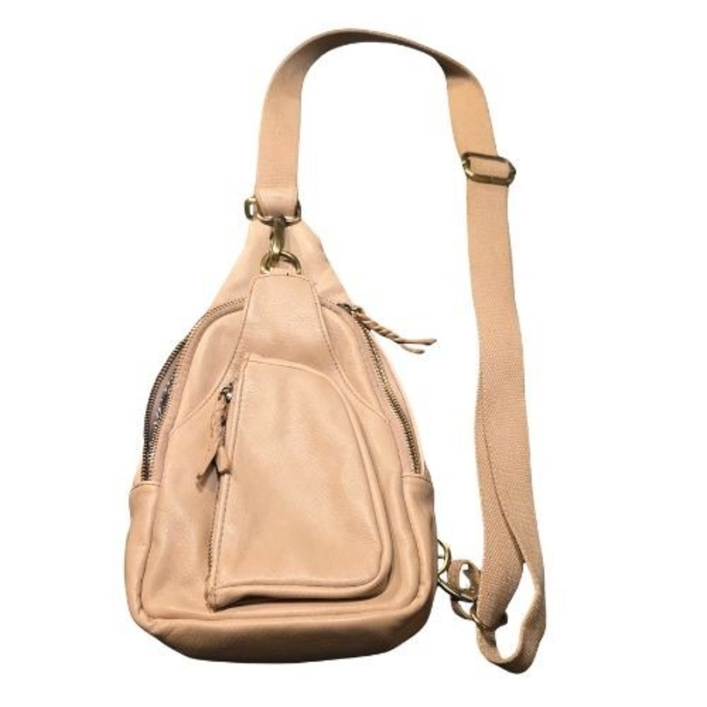 Antik Kraft Beige Pebble Vegan Leather Sling Bag Crossbody Teardrop Backpack